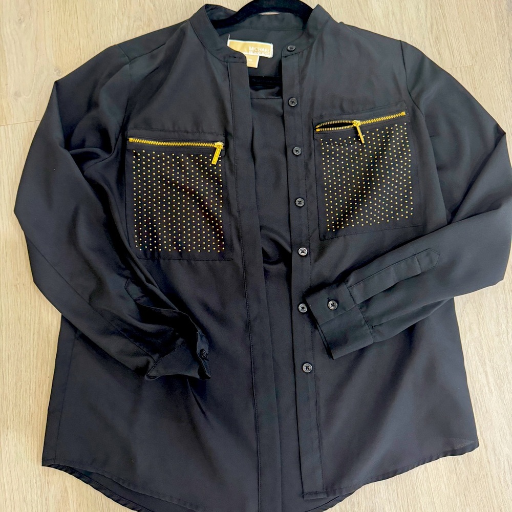 Michael Kors Black Blouse with Gold detail
